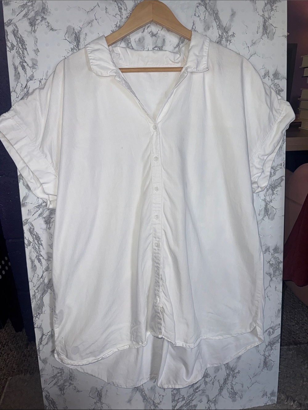 Handmade Women's Short Sleeve Button Down Shirt White Size XXL